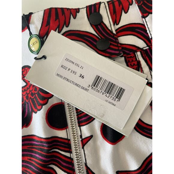 KENZO Flying Phoenix Structured Mini Skirt Cotton Red White Sz 4 New MSRP$370 - Picture 10 of 13